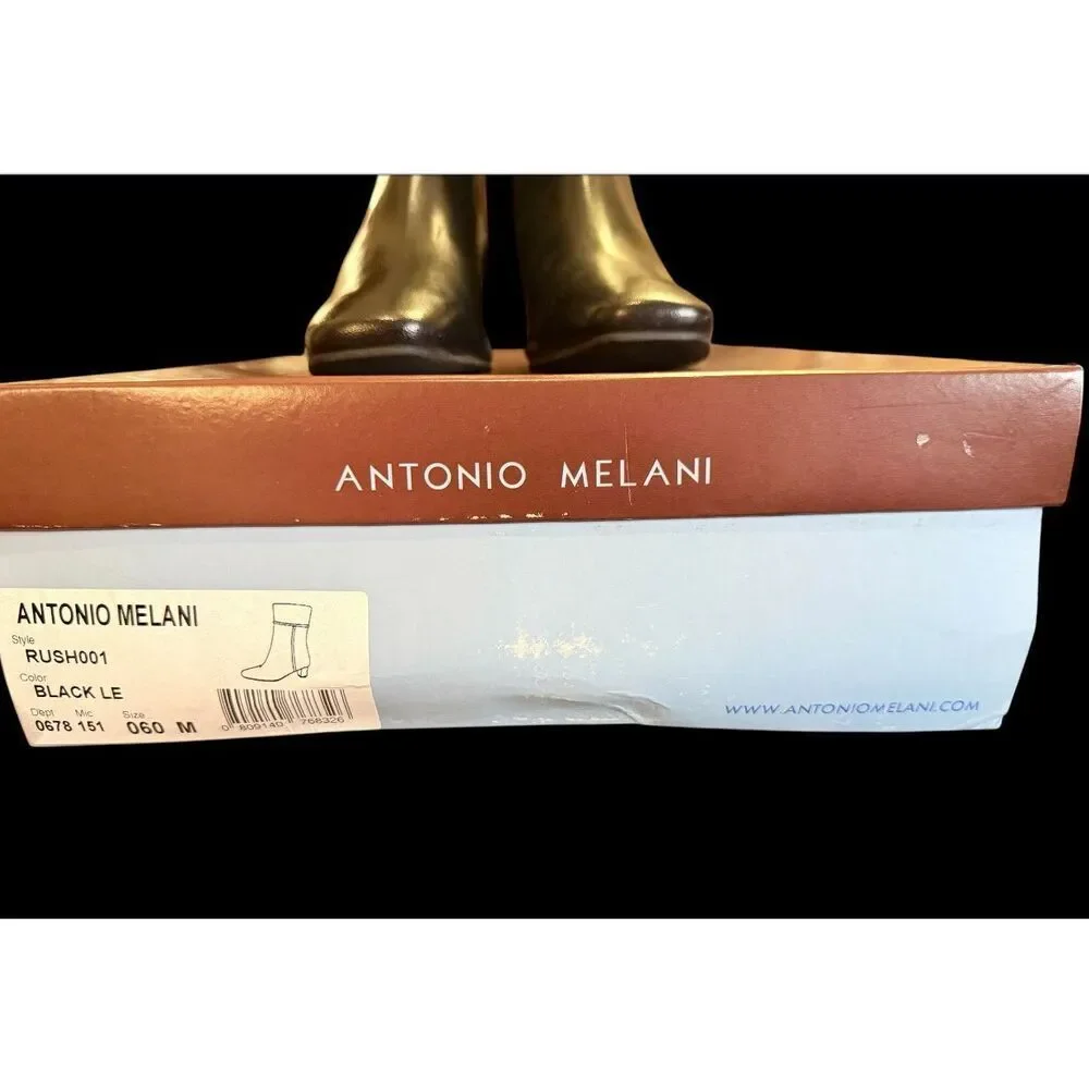 NWT Antonio Melani Black Leather Mid Calf  Mid Heel Boots US Sz 6